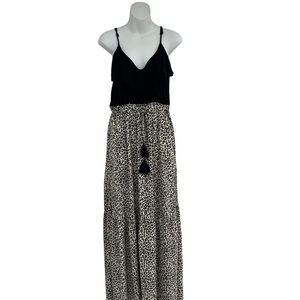 Main Strip Black and White Tassel Detail Leopard Animal Print Maxi Dress Skirt L